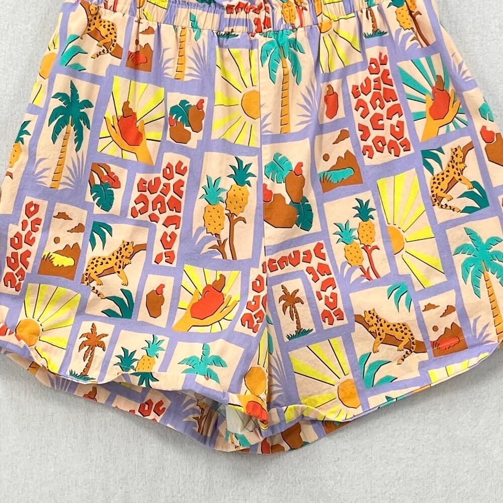 FARM RIO ANTHROPOLOGIE Patch Print Short Womens Medium Purple Peach Pull On - Picture 7 of 16